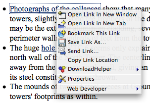 Tab open menu