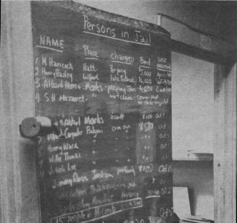 blackboard with list of jailed people